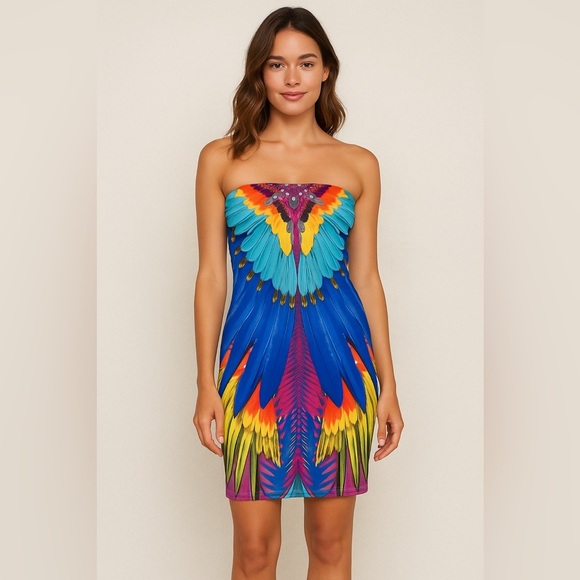 Hale Bob Blue and Green Sheath Midi Dress Spaghetti Strap - Picture 1 of 10